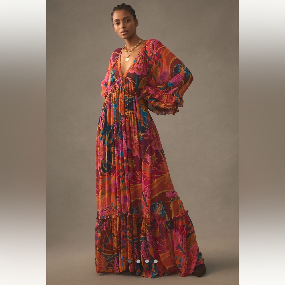 NWT Farm Rio Vintage Wave Long Sleeve Maxi Dress